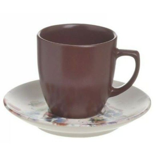 Σετ 6 φλυτζ΄άνια καφέ με πιατάκια πορσελάνης καφέ/λουλούδια 100ml