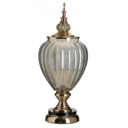Φοντανιέρα με καπάκι και πόδι μέταλλο/γυαλί χρυσό/μαύρο 14x40εκ.