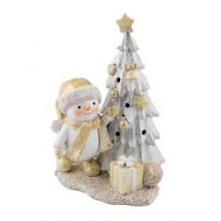 Χριστουγεννιάτικος χιονάνθρωπος με δέντρο πολυεστερικό με φως Υ15εκ.