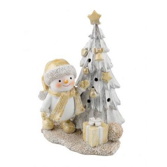 Χριστουγεννιάτικος χιονάνθρωπος με δέντρο πολυεστερικό με φως Υ15εκ.