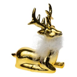 Διασκοσμητικός χριστουγεννιάτικος τάρανδος κεραμικός χρυσός με πούπουλο 15,5x7,1x16,9εκ.