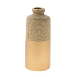 Ανθοδοχείο κεραμικό/ξύλο χρυσό/καφέ 12,5x19,5εκ.