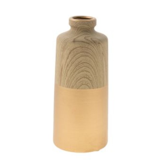 Ανθοδοχείο κεραμικό/ξύλο χρυσό/καφέ 12,5x19,5εκ.