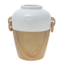 Ανθοδοχείο κεραμικό/ξύλο λευκό/καφέ 26x21,5x28,5εκ.