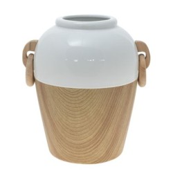 Ανθοδοχείο κεραμικό/ξύλο λευκό/καφέ 22,5x18,8x24,5εκ.