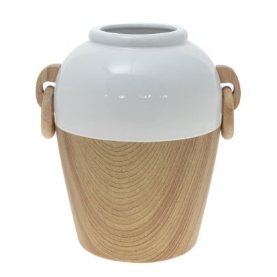 Ανθοδοχείο κεραμικό/ξύλο λευκό/καφέ 22,5x18,8x24,5εκ.