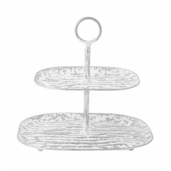 Ορντεβιέρα 2όροφη μεταλλική ασημί/άσπρο 39,5x29,5x38εκ.