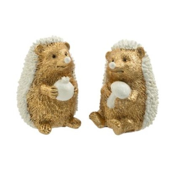 Διακοσμητικός σκαντζόχειρος polyresin λευκό/χρυσό 8,5x7,5x10εκ.