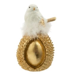Διασκοσμητικό πουλί σε βελανίδι polyresin χρυσό/λευκό με πούπουλο 10x9x15,5εκ.