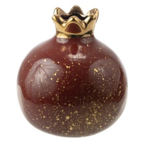 Διακοσμητικό ρόδι κεραμικό μπορντό με χρυσές πιτσιλιές 12,7εκ.