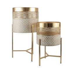 Σετ 2 κασπώ διάτρητα μεταλλικά χρυσό/λευκό