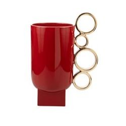 Ανθοδοχείο κεραμικό μπορντό με χρυσούς κύκλους 22,5x14,5x30εκ.