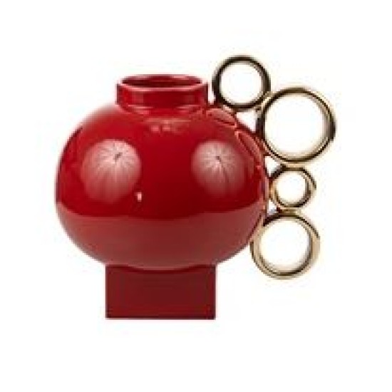 Ανθοδοχείο κεραμικό μπορντό με χρυσούς κύκλους 24,5x19x22,5εκ.