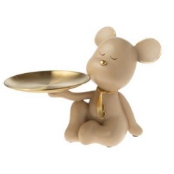 Διακοσμητικό αρκουδάκι με δίσκο χρυσό/μόκα 15x15,5x19εκ.