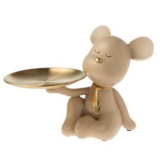 Διακοσμητικό αρκουδάκι με δίσκο χρυσό/μόκα 15x15,5x19εκ.