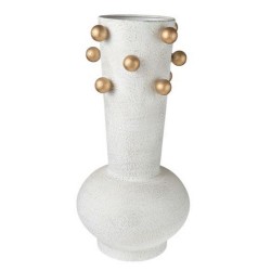 Ανθοδοχείο μεταλλικό λευκό με χρυσές μπίλιες 16x35εκ.