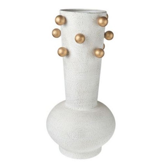 Ανθοδοχείο μεταλλικό λευκό με χρυσές μπίλιες 20x39,5εκ.