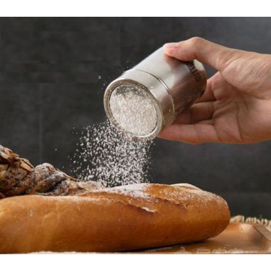 Δοχείο για άχνη/κανέλα ανοξείδωτο με πλαστικό καπάκι 6x6x8εκ.