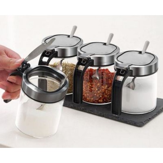 Δοχείο μπαχαρικών γυαλί/ανοξείδωτο/πλαστικό 11x7,7x10,5εκ. 300ml