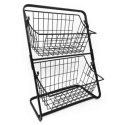 Φρουτιέρα μεταλλική μαύρη ματ 2όροφη 28x18x39εκ.