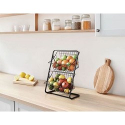 Φρουτιέρα μεταλλική μαύρη ματ 2όροφη 28x18x39εκ.