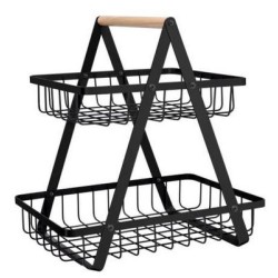 Καλάθι οργάνωσης μέταλλο/ξύλο μαύρο ματ 27x17x29εκ.
