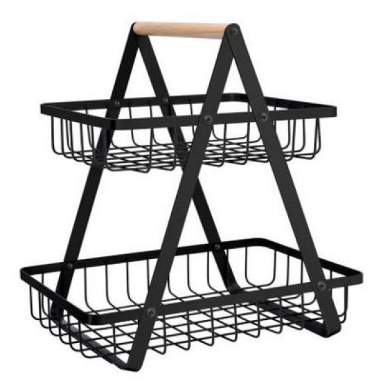 Καλάθι οργάνωσης μέταλλο/ξύλο μαύρο ματ 27x17x29εκ.