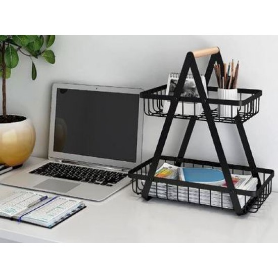 Καλάθι οργάνωσης μέταλλο/ξύλο μαύρο ματ 27x17x29εκ.