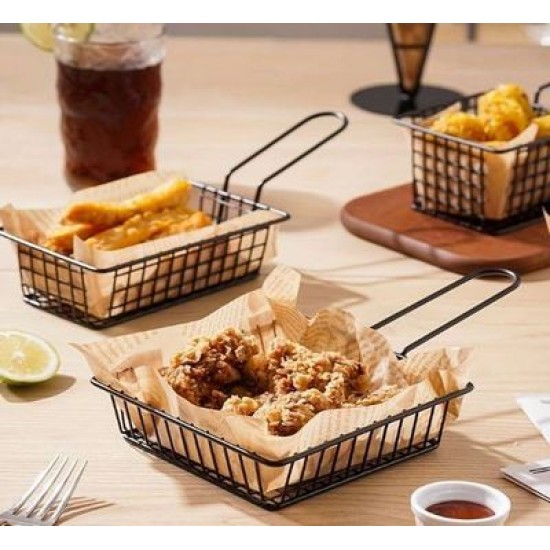 Καλαθάκι σερβιρίσματος με λαβή μεταλλικό μαύρο ματ 15x15x4εκ.