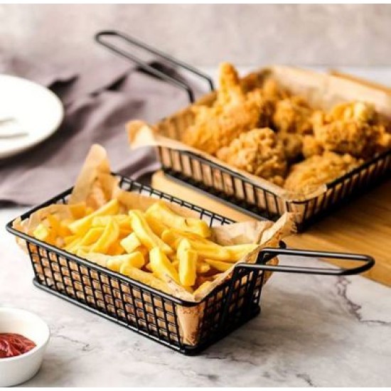 Καλαθάκι σερβιρίσματος με λαβή μεταλλικό μαύρο ματ 15x15x4εκ.