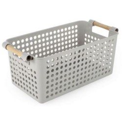 Καλάθι οργάνωσης με λαβές πλαστικό/ξύλο 3 χρώματα 26x14,5x12εκ.