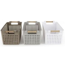 Καλάθι οργάνωσης με λαβές πλαστικό/ξύλο 3 χρώματα 26x14,5x12εκ.