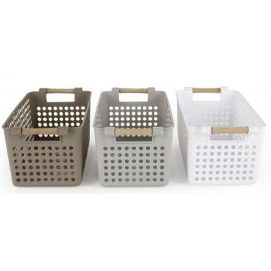 Καλάθι οργάνωσης με λαβές πλαστικό/ξύλο 3 χρώματα 26x14,5x12εκ.