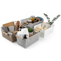 Καλάθι οργάνωσης με λαβές πλαστικό/ξύλο 3 χρώματα 32x22,5x10εκ.