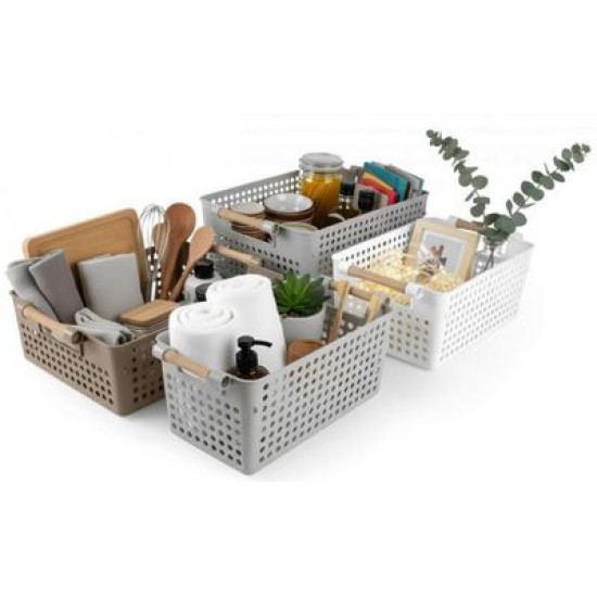 Καλάθι οργάνωσης με λαβές πλαστικό/ξύλο 3 χρώματα 26x14,5x12εκ.