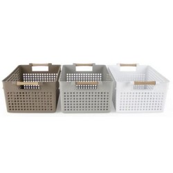 Καλάθι οργάνωσης με λαβές πλαστικό/ξύλο 3 χρώματα 32x23x15εκ.