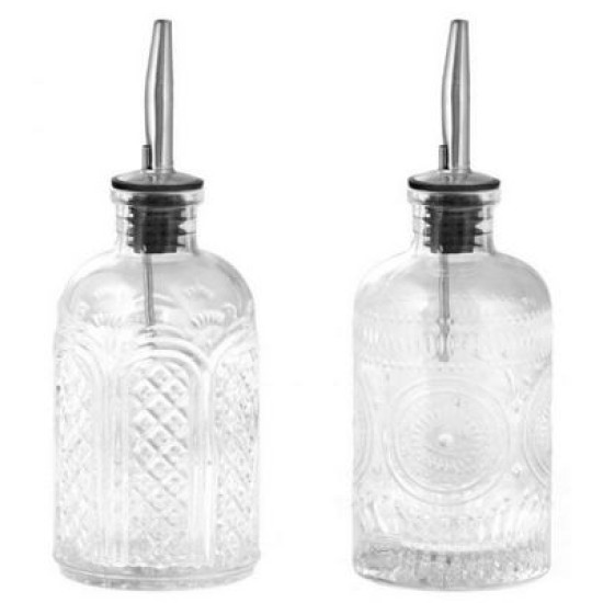 Φιάλη με κεραστήρι γυαλί/ανοξείδωτο/πλαστικό 2 σχέδια 200ml