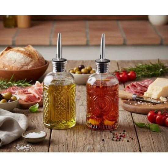 Φιάλη με κεραστήρι γυαλί/ανοξείδωτο/πλαστικό 2 σχέδια 200ml