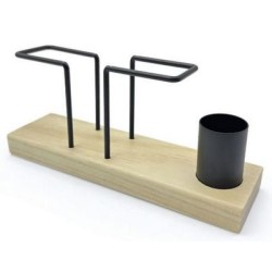 Βάση για χειροπετσέτες με θήκη για οδοντογλυφίδες μέταλλο/ξύλο 20x5,5x8εκ.