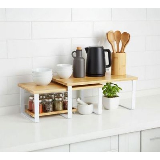 Σετ 2 ραφιέρες μέταλλο/ξύλο 2 χρώματα 30x18,5x13,5εκ./32x19,5x15,5εκ.