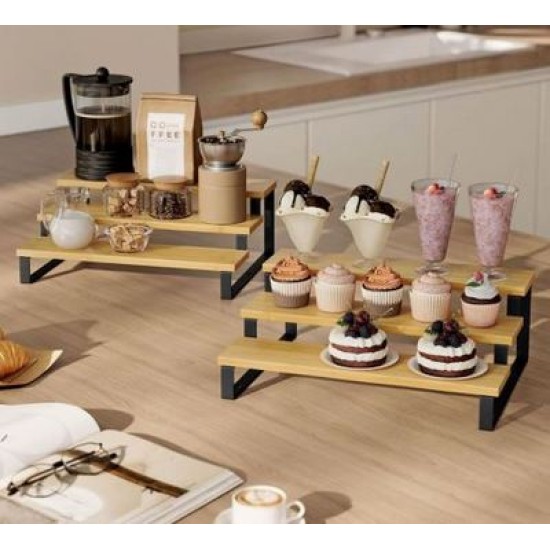 Σετ 2 ραφιέρες 3 επιπέδων μέταλλο/ξύλο 2 χρώματα 30x22,8x10,3εκ./30x24,5x12,3εκ.