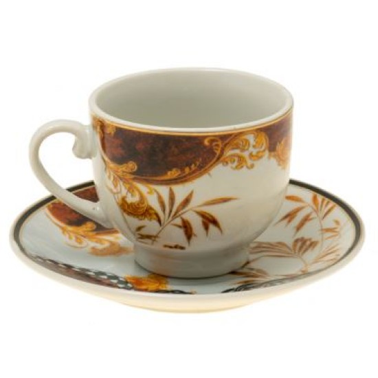Σετ 6 φλυτζάνια τσαγιού με πιάτο πορσελάνης χρυσό/καφέ λουλούδι 180ml