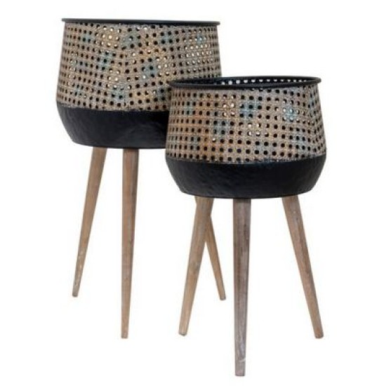 Σετ 2 κασπώ μέταλλο/ξύλο μαύρο/μπεζ 37,5x37,5x64,5εκ./32,3x32,3x53,5εκ.