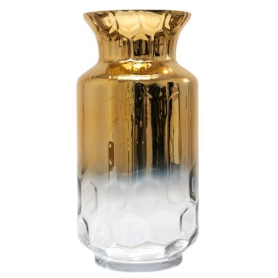 Ανθοδοχείο γυάλινο χειροποίητο χρυσό/διάφανο 17,5x35εκ.
