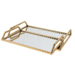 Σετ 2 δίσκοι μέταλλο/καθρέπτης χρυσό σφυρίλατοι 43x30,5x6,5εκ./40x25x5,5εκ.