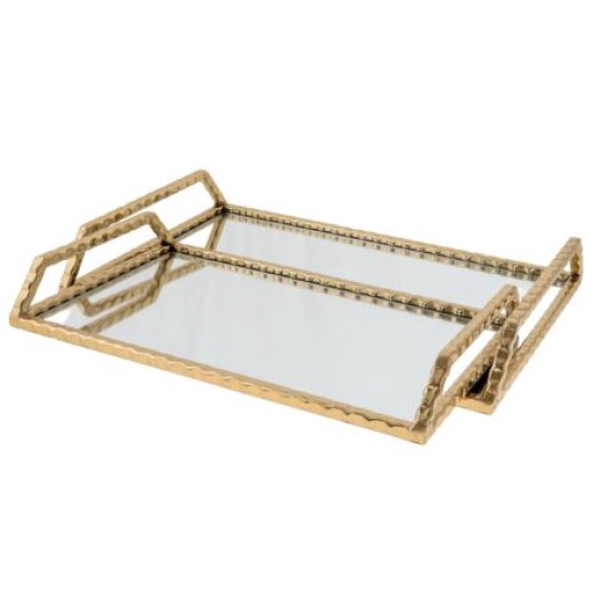 Σετ 2 δίσκοι μέταλλο/καθρέπτης χρυσό σφυρίλατοι 43x30,5x6,5εκ./40x25x5,5εκ.