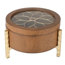 Μπιζουτιέρα ξύλο/γυαλί με μεταλλικά πόδια 20x13εκ.