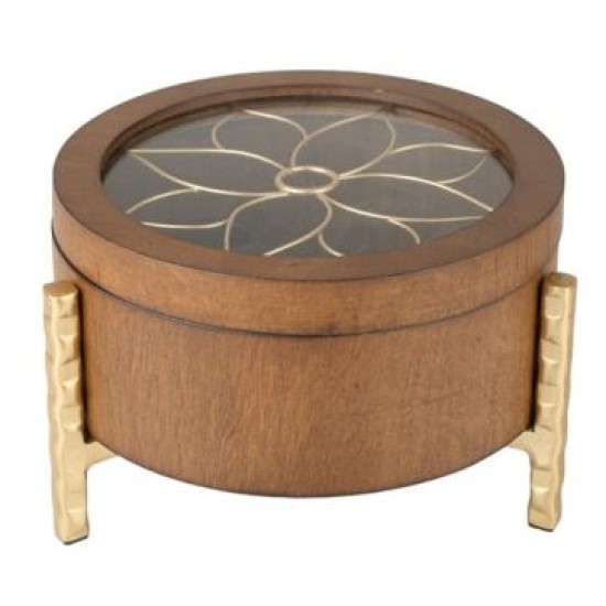 Μπιζουτιέρα ξύλο/γυαλί με μεταλλικά πόδια 20x13εκ.