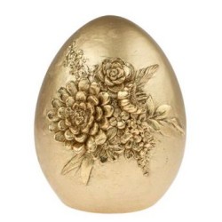 Πασχαλινό αυγό πολυεστερικό χρυσό με χρυσά λουλούδια 6,5x6,5x8,5εκ.
