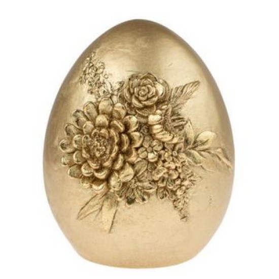 Πασχαλινό αυγό πολυεστερικό χρυσό με χρυσά λουλούδια 8x8x10,5εκ.